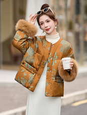现货人丝轻奢2025年冬季羽绒气质新中式真狐狸毛羽绒新款，女装羽绒服，艾仟回(原伊仟回)