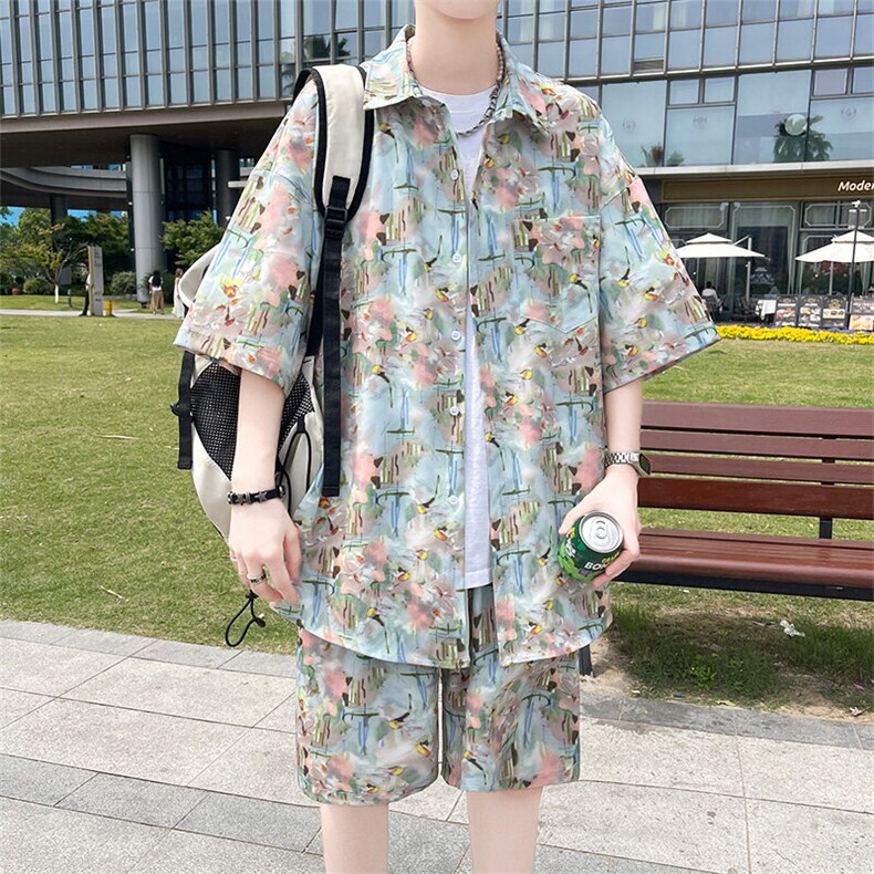 夏季海边沙滩男女同款休闲套装潮牌宽松大码XZ102B-1-TZ2566P55,男装休闲套装,星座102B-1