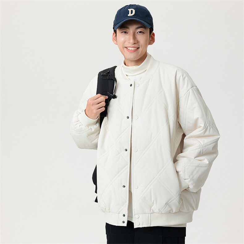 冬季纯色菱形格棒球服棉服保暖宽松休闲简约情侣款棉衣MY385-P65,男装棉衣,电商B306