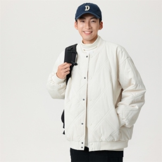 冬季纯色菱形格棒球服棉服保暖宽松休闲简约情侣款棉衣MY385-P65，男装棉衣，电商B306