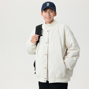 冬季纯色菱形格棒球服棉服保暖宽松休闲简约情侣款棉衣MY385-P65图片