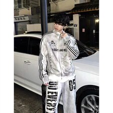 美式复古水洗喷脏做旧卫衣男女春秋季街头立领夹克外套视觉系上衣，男装夹克，星座516A