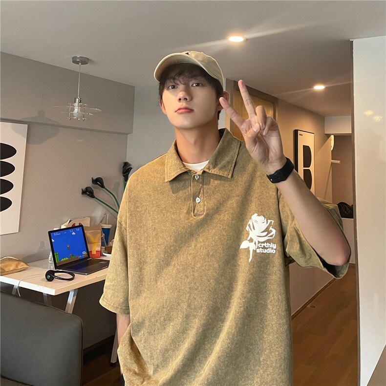 抖音品质2023夏季大码短袖polo衫男休闲发泡印花T恤XP77065-P45,男装Polo衫,电商A042
