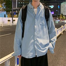 牛仔长袖衬衫男潮流高级感衬衣外套ins宽松日系休闲上衣CS089-P45，男装衬衫，星座1008-1