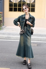 春季新款牛仔外套套装女时尚显瘦长袖两件套，女装套装/套裙，秋水欣儿