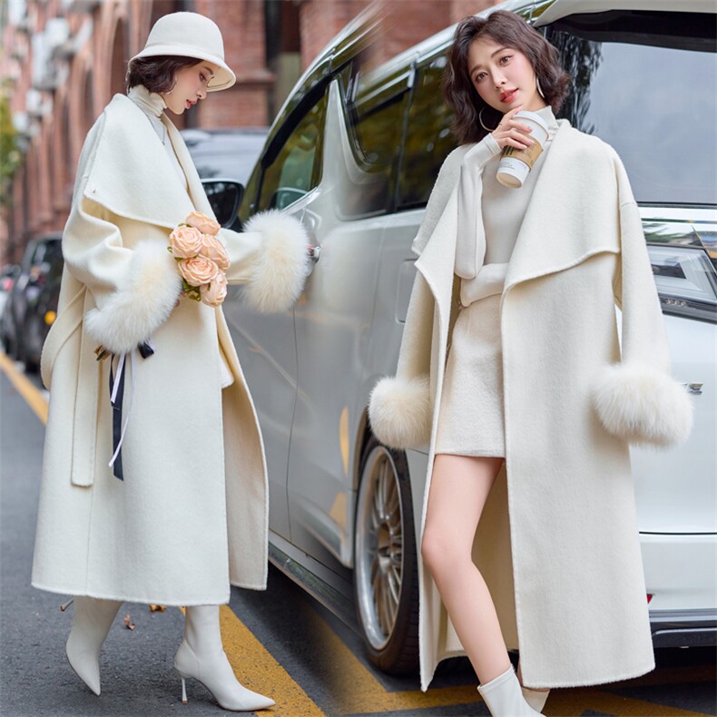 【bao款现货】2024新款冬装双面羊绒长款外套进口狐狸毛含70毛图片
