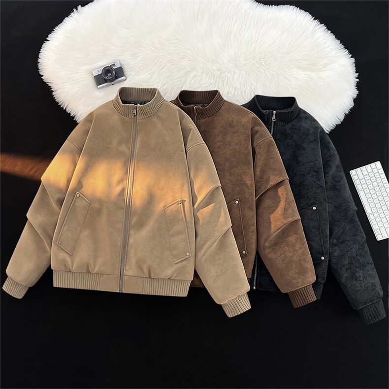 2025港风新款立领皮棉衣皮衣加绒加厚棉服休闲百搭保暖YH-87-P95,男装皮衣,星座717