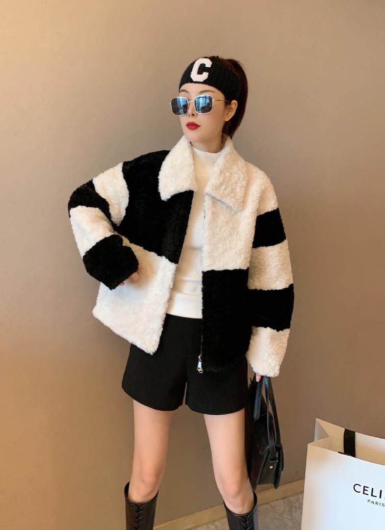 冬季棋盘格皮毛外套，其它，1.2.3.4