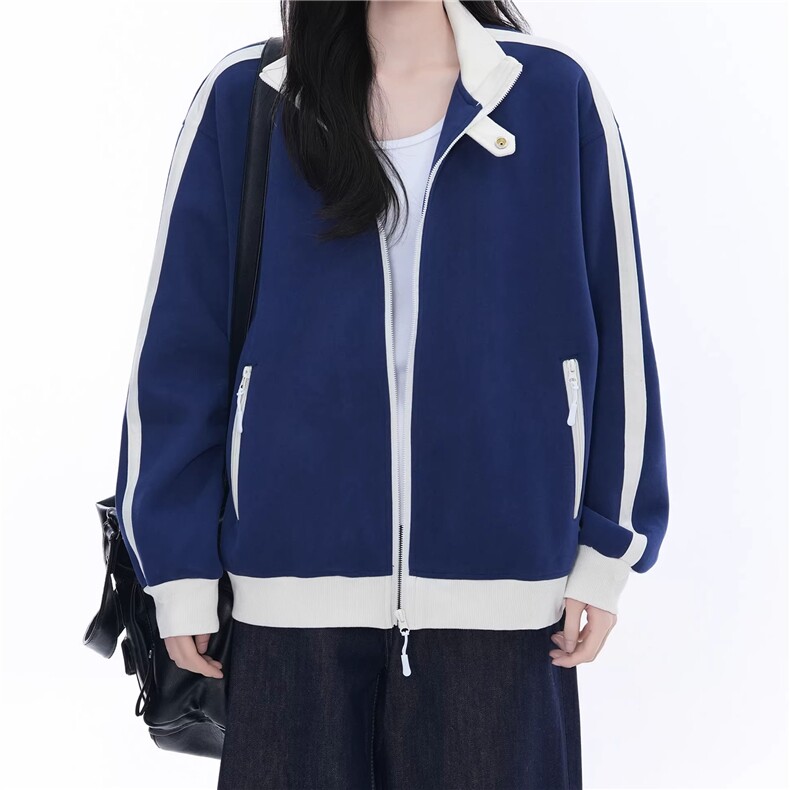 WY841-P65-450克美式慵懒chic新款复古撞色运动休闲立领卫衣外套,女装短外套,星座1811B