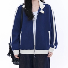 WY841-P65-450克美式慵懒chic新款复古撞色运动休闲立领卫衣外套，女装短外套，星座1811B