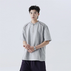 现货苏哈线撞色拼接半拉链短袖男款下架小领口T恤运动T恤衫，女装T恤，电商C307