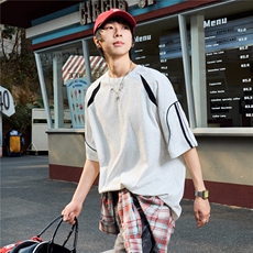 300克得物重磅100纯棉宽松撞色结构感光板短袖T恤男RH84-特P38，男装T恤，星座610B-1