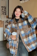 2025毛呢格子外套秋冬女高级感美式格纹潮牌痞帅炸街外套，女装短外套，星座218-8