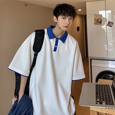 2025夏季新款简约纯色青少年班服学院风短袖polo杉T860/P35控48，男装T恤，电商A148
