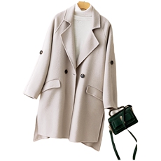 韩版小个子纯羊毛大衣宽松休闲毛呢外套秋冬新款双面呢羊绒女外套，女装毛呢外套，高哲羊绒