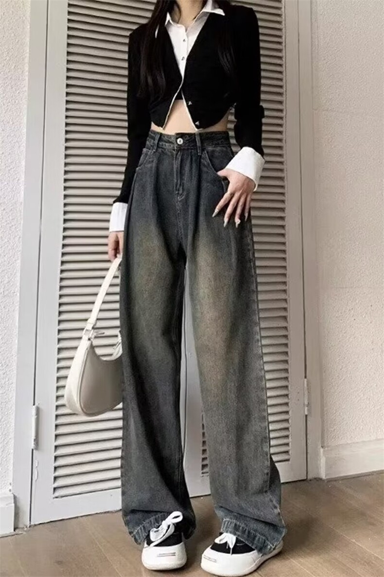 男女牛仔裤大码复古阔腿牛仔裤美式高腰宽松显瘦直筒裤NZK565网图,男装牛仔裤,星座302B-3