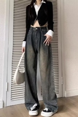 男女牛仔裤大码复古阔腿牛仔裤美式高腰宽松显瘦直筒裤NZK565网图，男装牛仔裤，星座302B-3