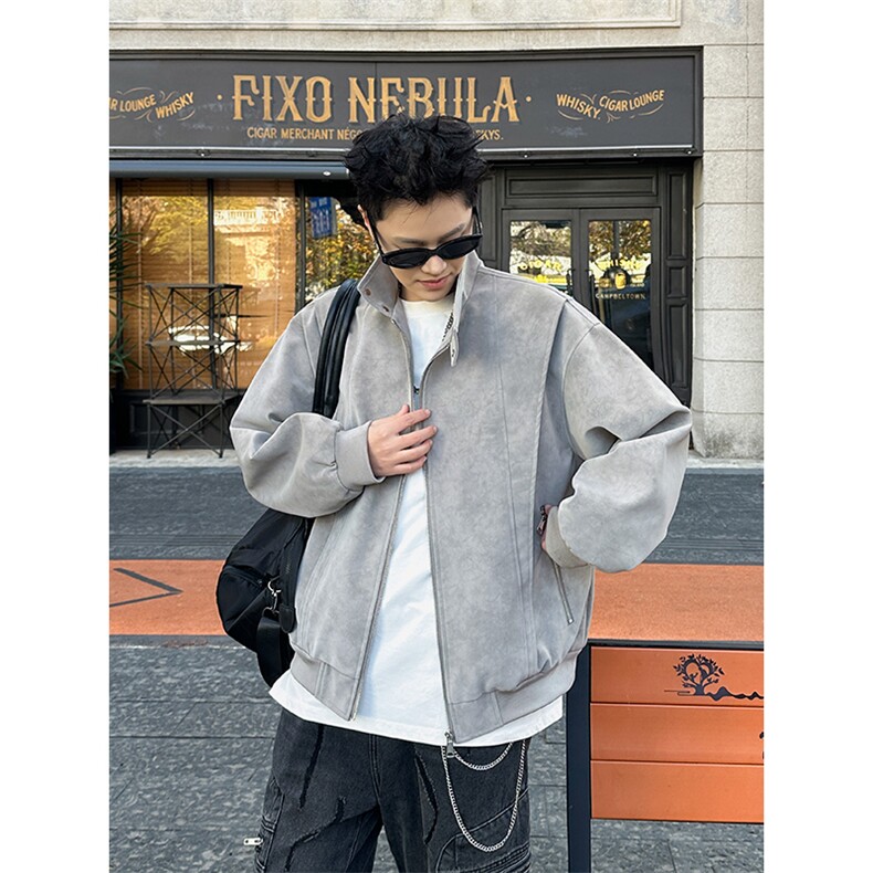 2026春季抖音得物高品质新款扎染PU皮衣雾面绒感皮夹克外套男P48,男装夹克,星座207