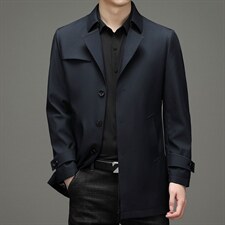 2023春秋季新款中长款风衣中年商务男士纯色商务休闲帅气外套，男装风衣，电商B212（原钱塘6029）