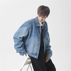 美式时尚高街痞帅长袖牛仔衫男士韩版潮流小众设计感夹克R826P65，男装夹克，星座1116-2