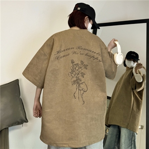 麂皮绒烧花美式复古街头潮牌t恤重磅中性XZ301B-JB4301-p28图片