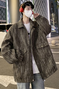 小香风外套男呢子大衣休闲轻熟风夹克秋冬装上衣J1062 P95图片