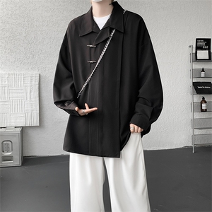 8XL-M 风新中式黑色翻领长袖衬衫男秋季休闲衬衣痞帅CS537P58图片