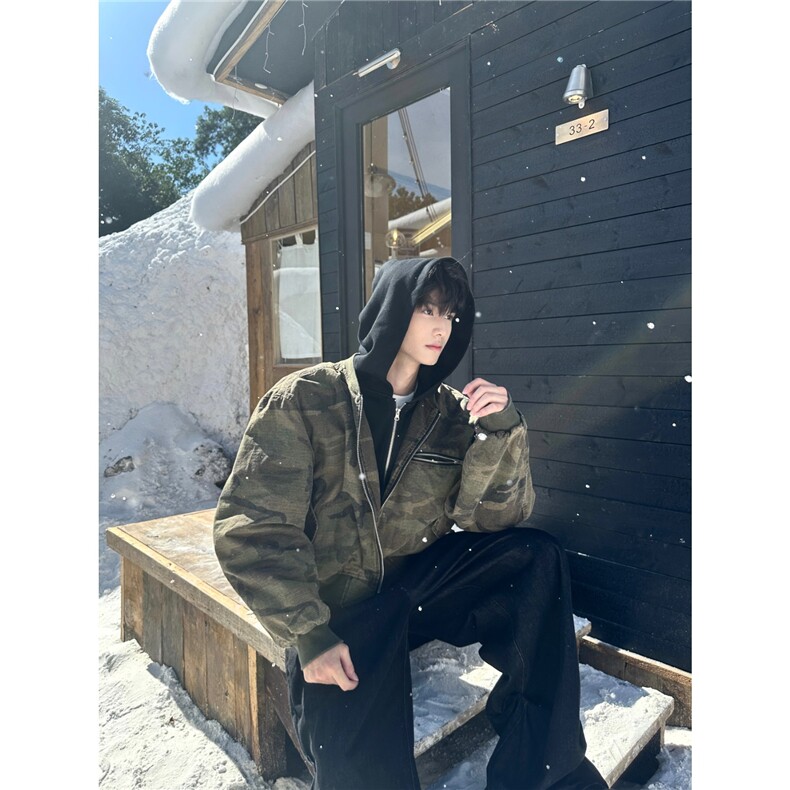 网图迷彩连帽外套棉服夹克假两件飞行棉衣 QY1963-P95 夹棉P110图片