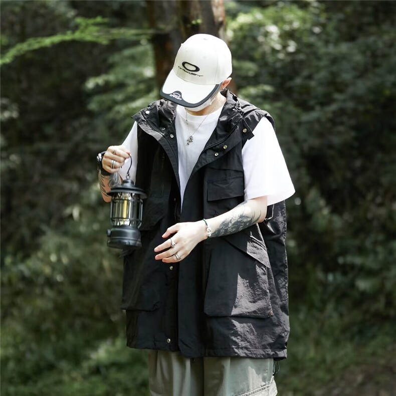 日系机能工装马甲女夏季多口袋背心户外复古山系薄款美式连帽坎肩,男装背心/马甲,星座1013