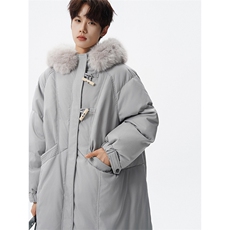 8XL-M90白鸭绒大毛领羽绒服男中长款过膝设计感牛角扣YRFC05P398，男装羽绒服，电商D206-1