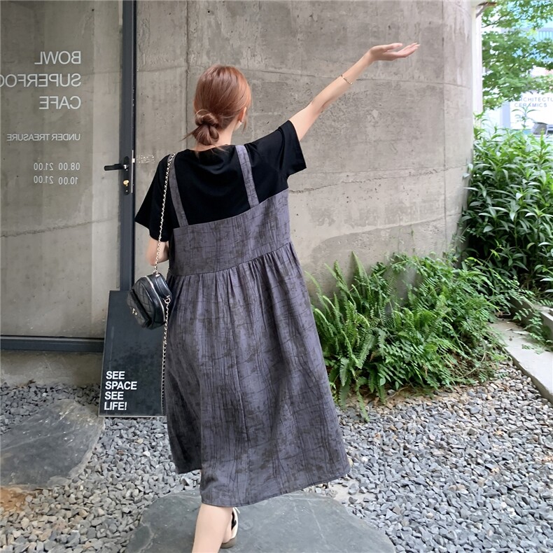 韩版假两件拼接显瘦连衣裙女2025夏季新款超好看休闲宽松通勤长裙,女装连衣裙,2C236