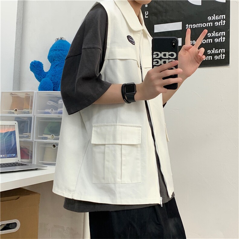 无袖工装马甲背心男秋季翻领马夹港风潮流韩版青少年外套7011-P50,男装背心/马甲,电商A318