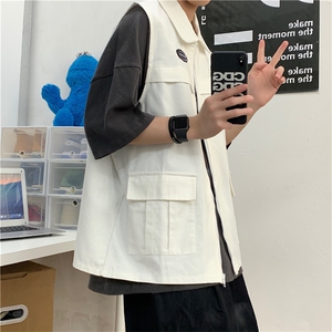 无袖工装马甲背心男秋季翻领马夹港风潮流韩版青少年外套7011-P50图片
