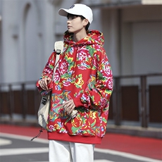 W204秋新款男女团队服大花连帽卫衣外套潮民族特色花卫衣情侣装，男装卫衣，星座115A(原星座507）