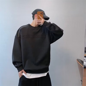 美式重磅圆领卫衣男秋季打底上衣男女同款情侣装男装卫衣 WY8072图片