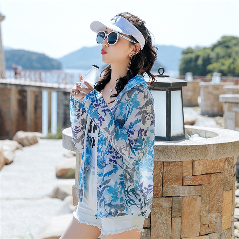 防晒衣女长袖夏季薄款外套中年妈妈电动车透气花色超薄印花防晒服,女装防晒衣,可可小西
