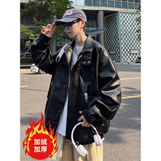 美式复古翻领pu皮衣夹克情侣帅气机车加绒皮衣外套Y1021-P90网图，男装夹克，电商B245