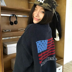 美式旗帜字母毛衣男女cleanfit慵懒风宽松情侣针织衫MZ966-P55图片