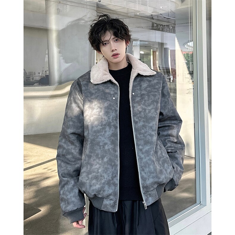 W8217P130控178皮毛扎染加绒加厚宽松休闲棉衣棉服，男装棉衣，电商B205