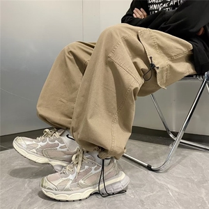 日系复古阔腿工装裤男秋季潮牌宽松束脚卡其色休闲裤 K7486-P43图片