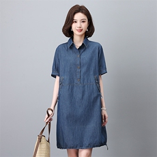 时尚牛仔连衣裙女夏季新款宽松显瘦短袖衬衫裙气质百搭休闲裙装，女装连衣裙，叶笙衣