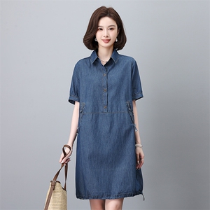 时尚牛仔连衣裙女夏季新款宽松显瘦短袖衬衫裙气质百搭休闲裙装图片