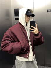 MF09-特P100现货高品质直播款酒红色立领棉衣加棉飞行服，男装棉衣，电商B327