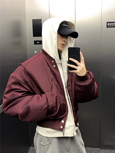 MF09-特P100 现货 高品质直播款酒红色立领棉衣加棉飞行服图片