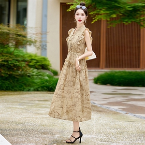 现货连衣裙2024夏季新款无袖印花长裙仙女裙百搭女款图片