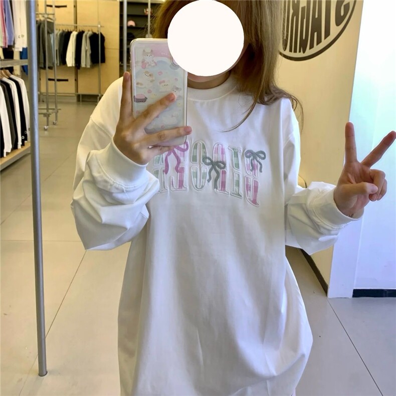 5219-P38刺绣内里有铺布不刺身螺纹领包边长袖T恤,女装T恤,星座617A-2