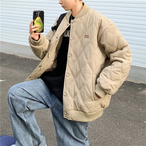 现货 复古冬季棒球领ins棉衣菱形格M-3XL情侣加厚棉服  W2374-P78图片