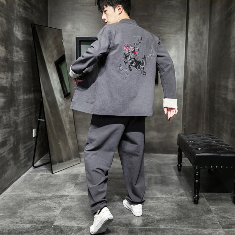 A79 P105 室内风 2024秋季新款汉服风麒麟刺绣套装长裤长袖图片