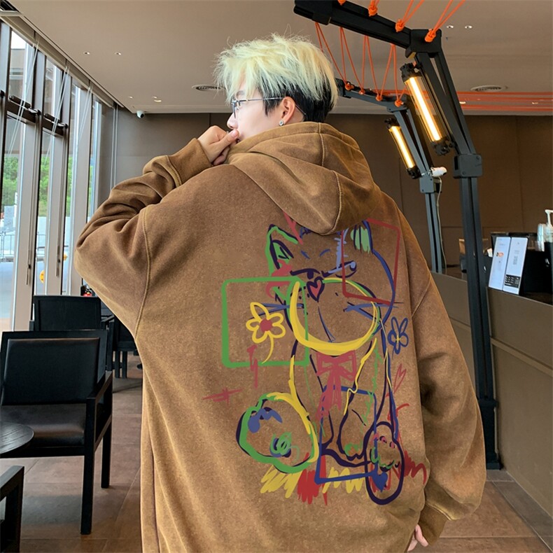 美式潮牌重磅水洗做旧连帽卫衣力推大码男XZ517A-2-Y7741-P68,男装卫衣,星座517A-2