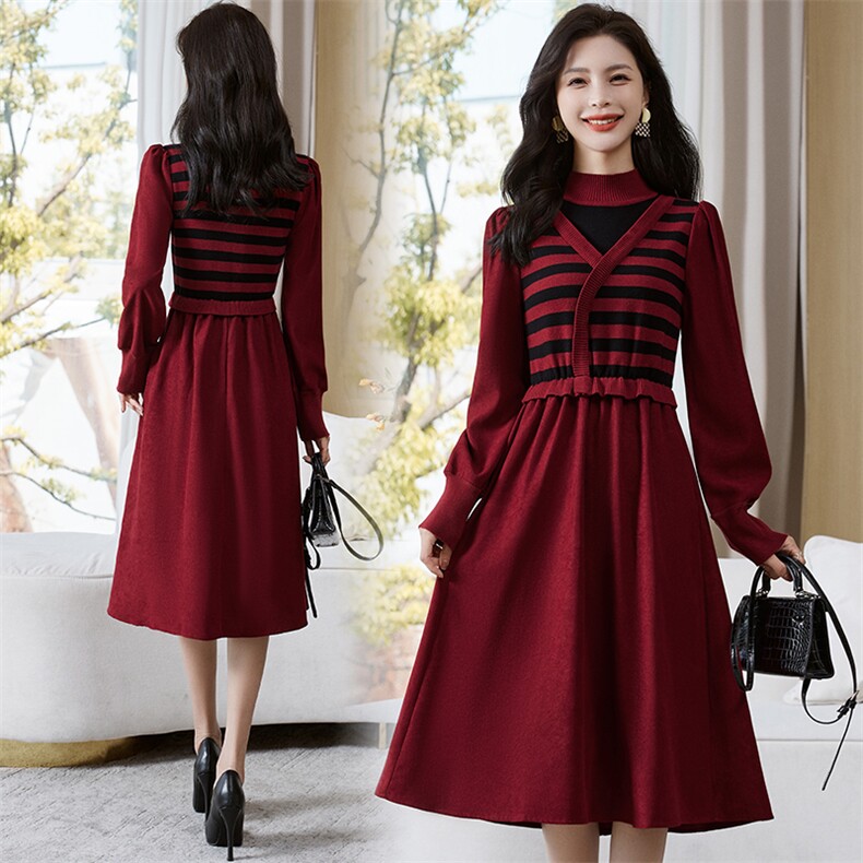 《现货新品》条纹针织灯芯绒两件套套裙,女装套装/套裙,魅丽静蓝